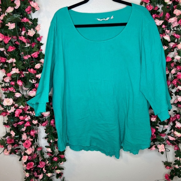 Soft Surroundings Tops - 🌹 Soft Surroundings Top Womens 2X Teal Blue Long Sleeve Gauzy Layer 56612